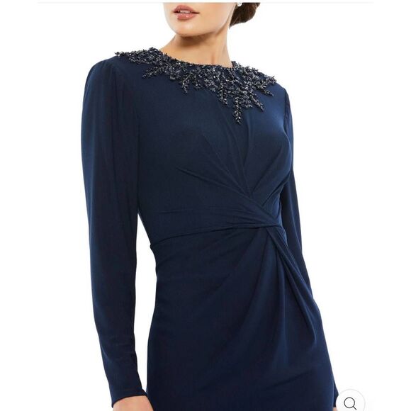 Mac Duggal 55713 Beaded Long Sleeve Gown Midnight Navy Size 2 NWT - Picture 2 of 15